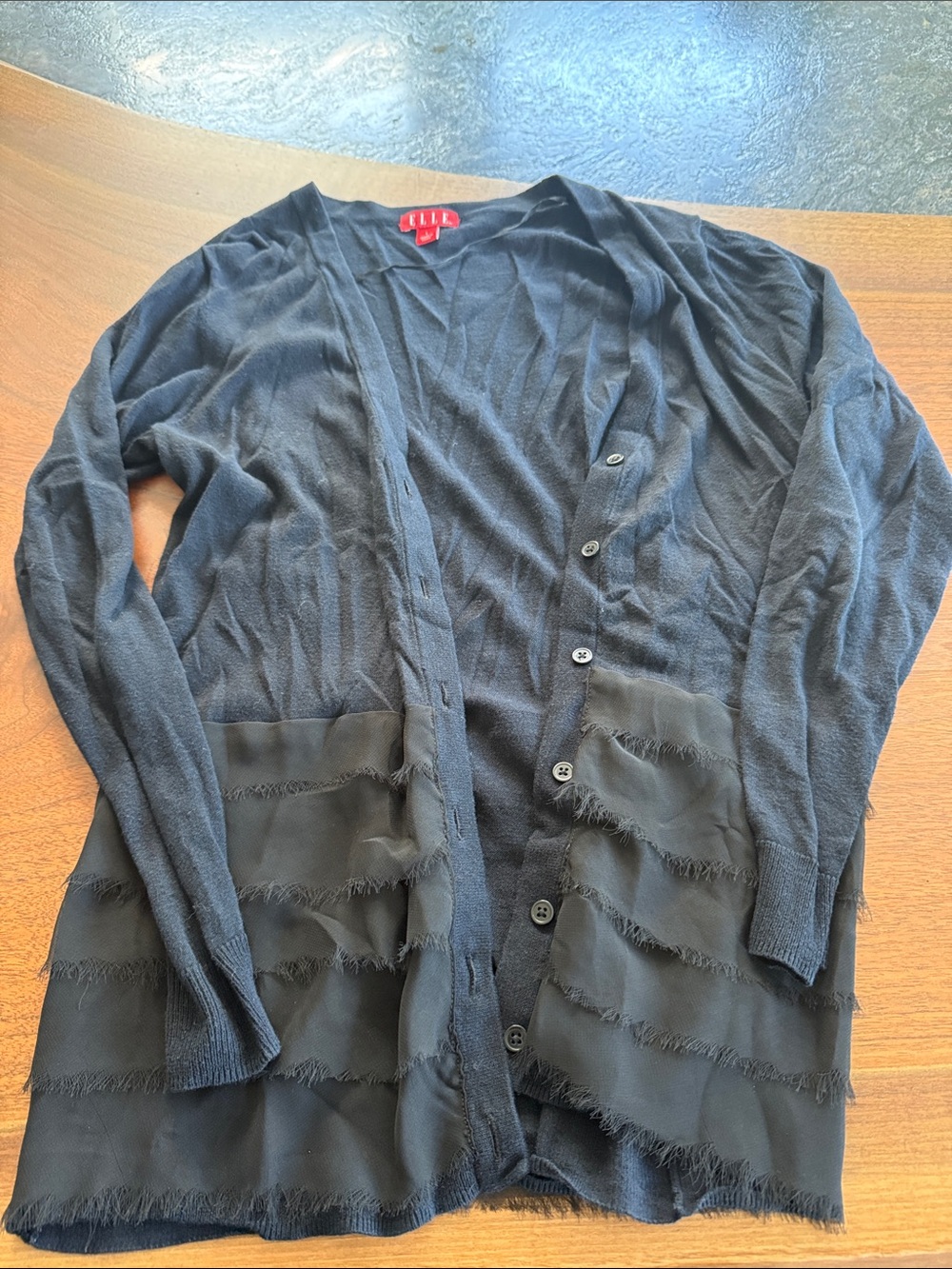 Elle Black Fringed Layered Open Cardigan Jacket